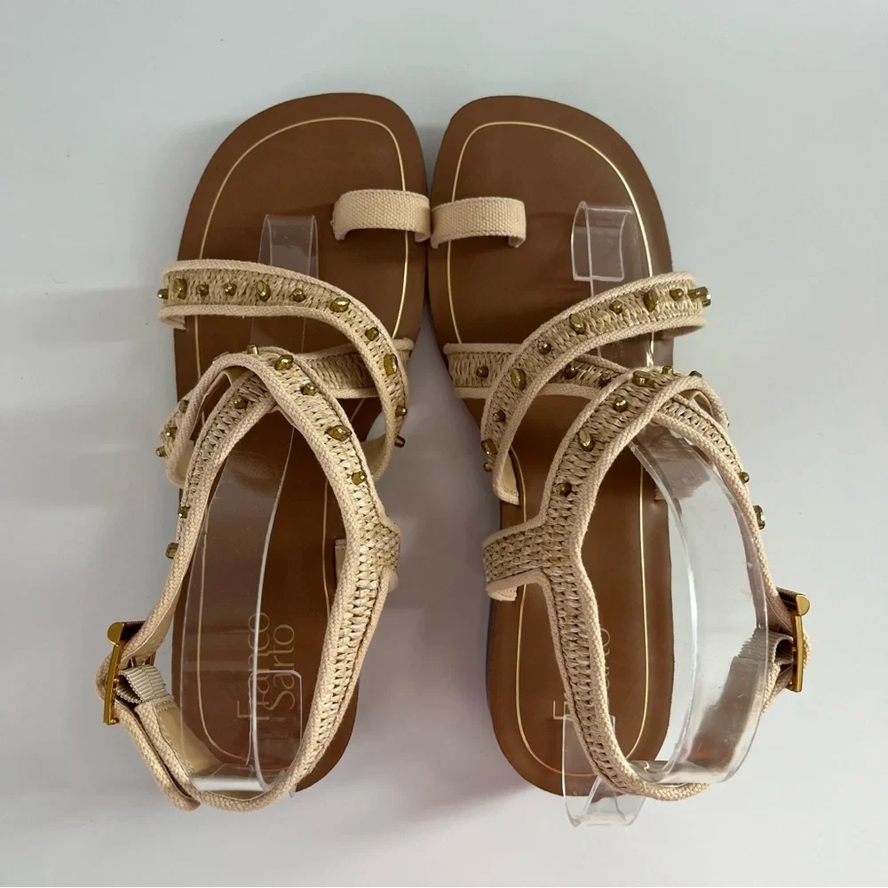 FRANCO SARTO Ina Toe Loop Sandal In Natural Raffia NEW - Picture 7 of 12